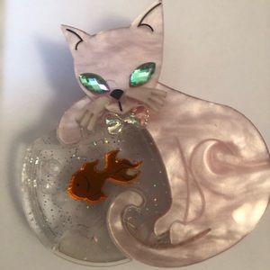 Lipstick and Chrome Cat Brooch